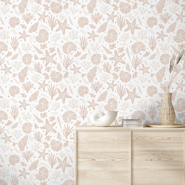 Seastars and Seashells Wallpaper in Light Terracotta