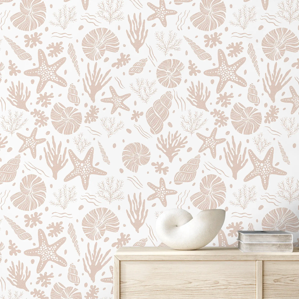 Seastars and Seashells Wallpaper in Light Terracotta