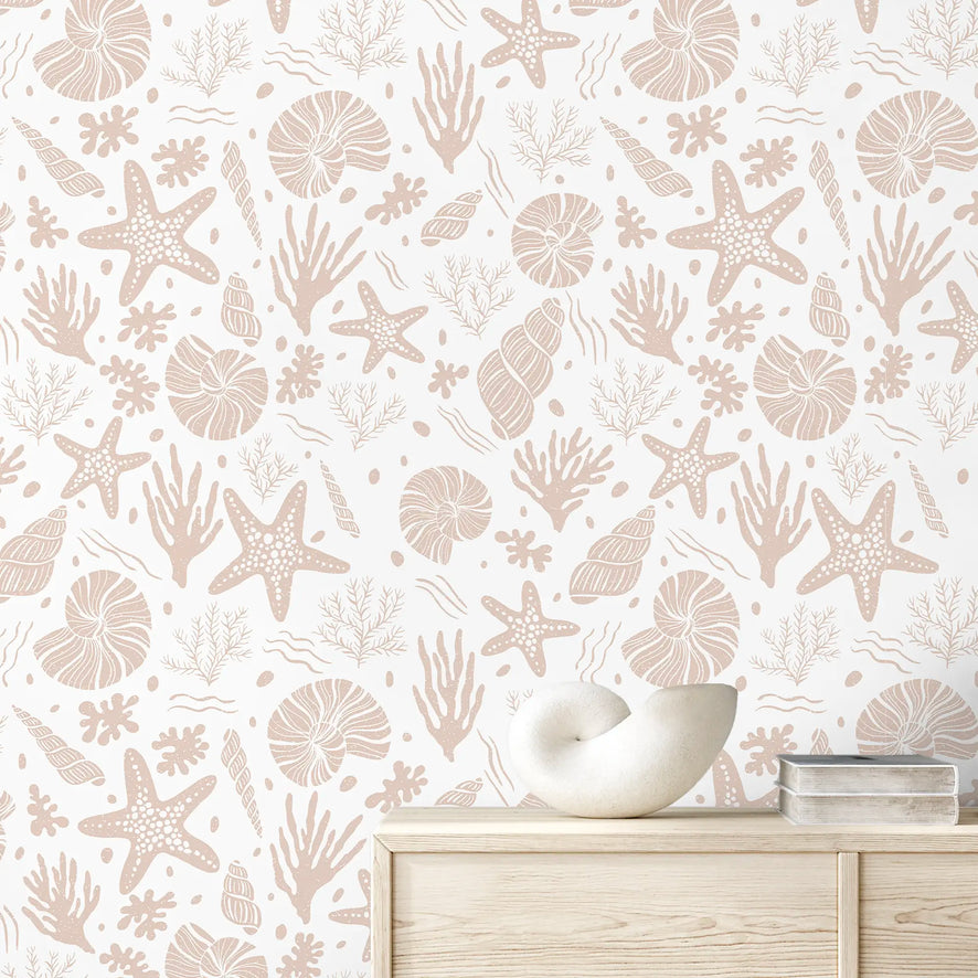 Seastars and Seashells Wallpaper in Light Terracotta