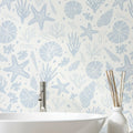Seastars and Seashells Wallpaper in Blue
