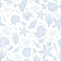 Seastars and Seashells Wallpaper in Blue