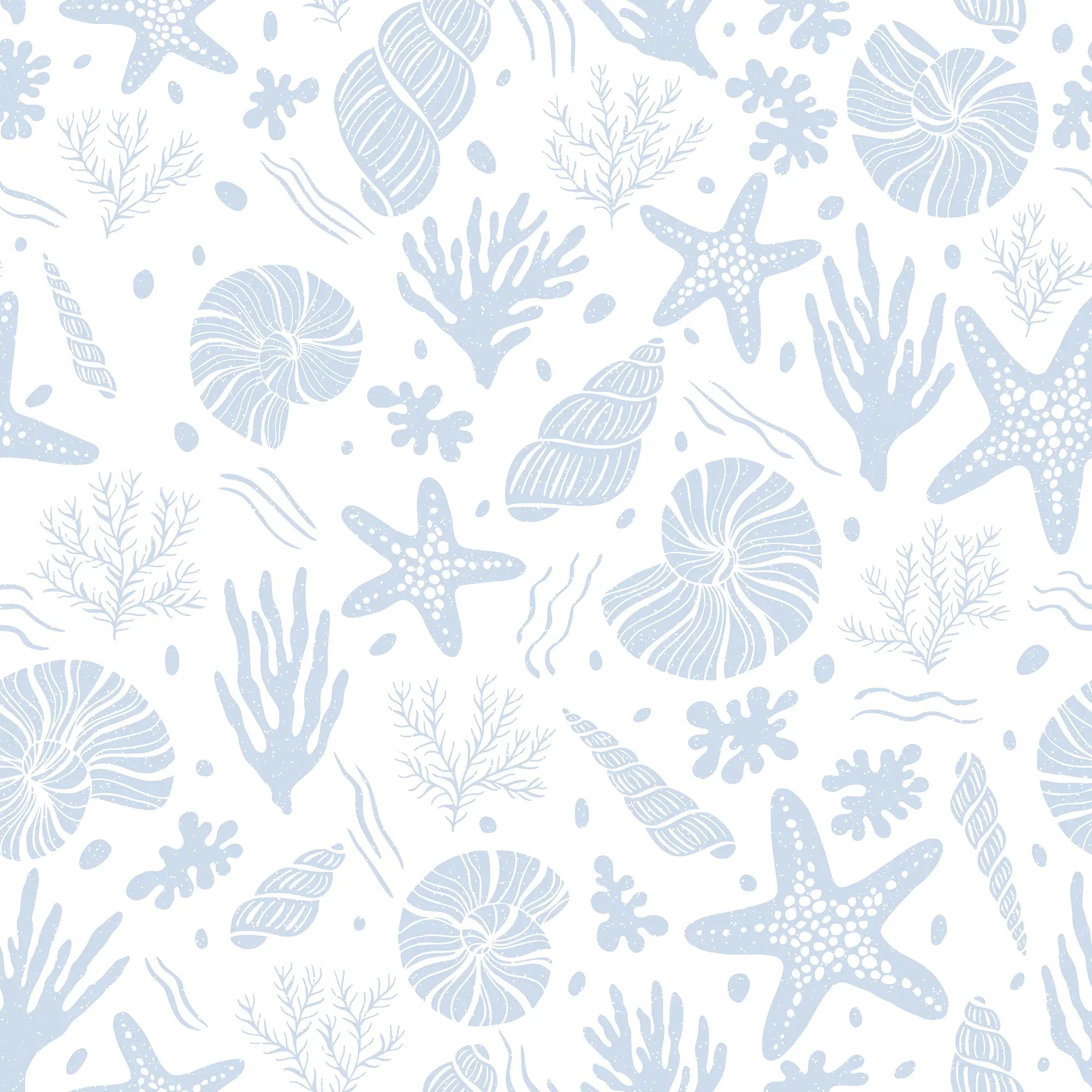 Seastars and Seashells Wallpaper in Blue