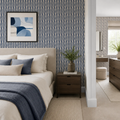 Sierra Wallpaper in Blue on Cream