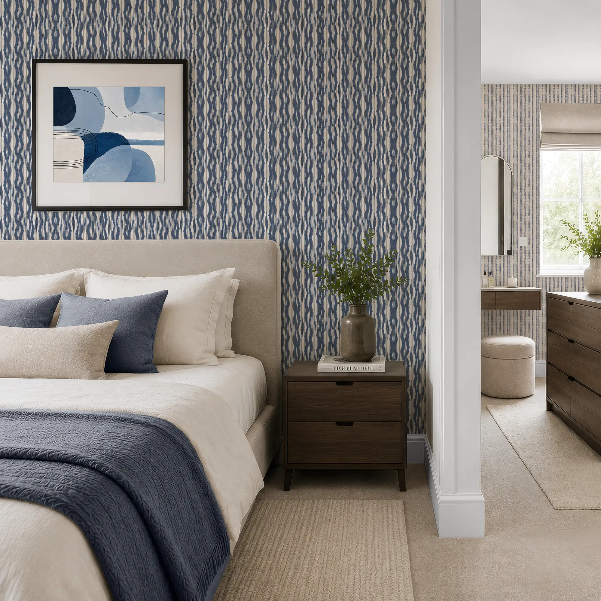 Sierra Wallpaper in Blue on Cream