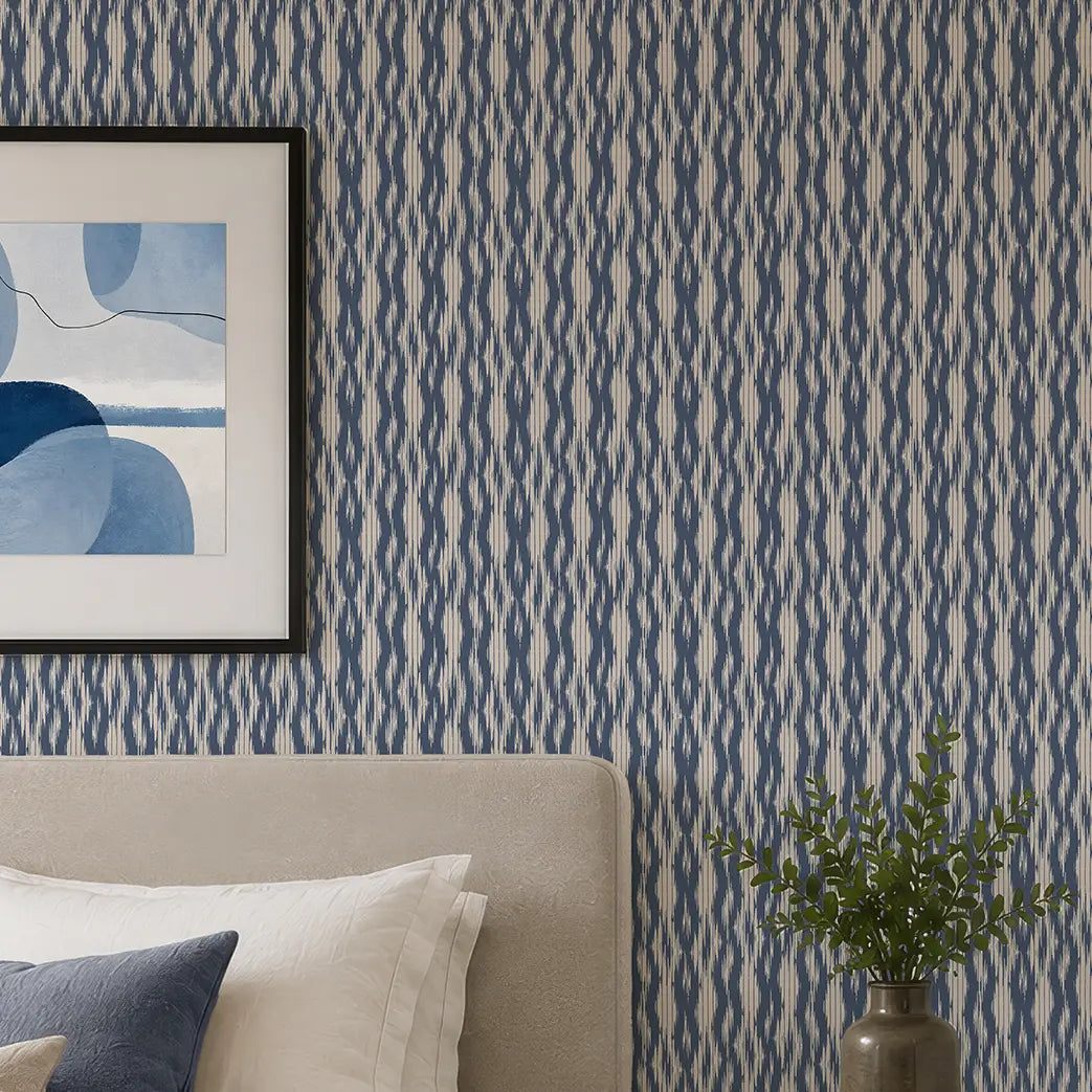 Sierra Wallpaper in Blue on Cream