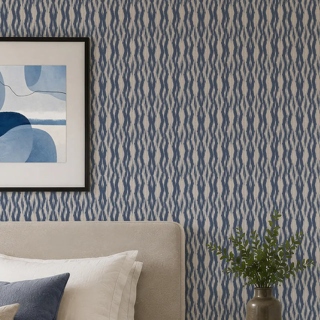 Sierra Wallpaper in Blue on Cream