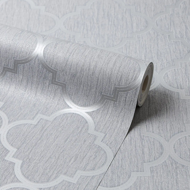 Soho Trellis Wallpaper in Silver with Silver Metallic