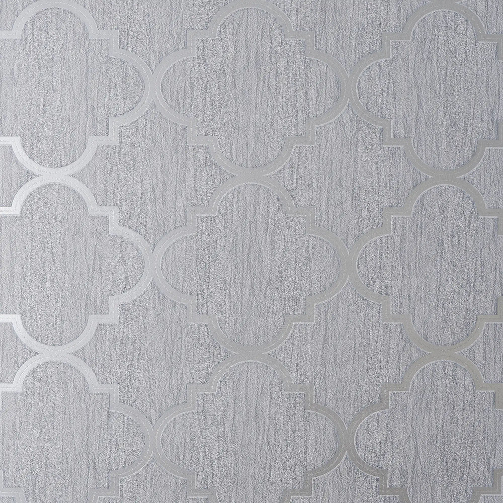 Soho Trellis Wallpaper in Silver with Silver Metallic