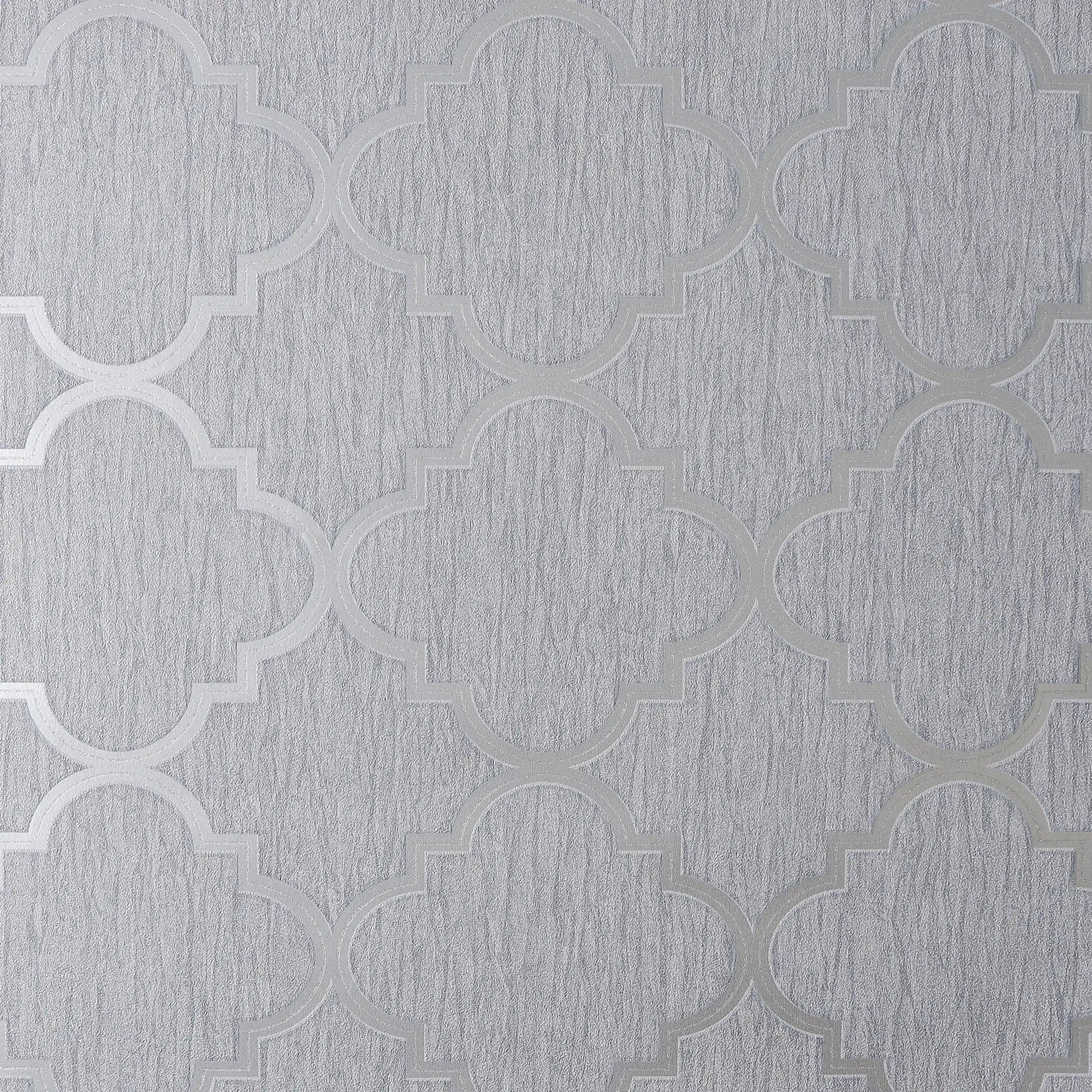Soho Trellis Wallpaper in Silver with Silver Metallic