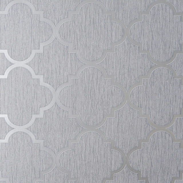 Soho Trellis Wallpaper in Silver with Silver Metallic