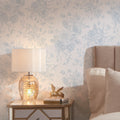 Romantic Roses Wallpaper in Soft Blue on White