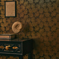 Speckled Leaf Wallpaper in Brown with Gold Foil