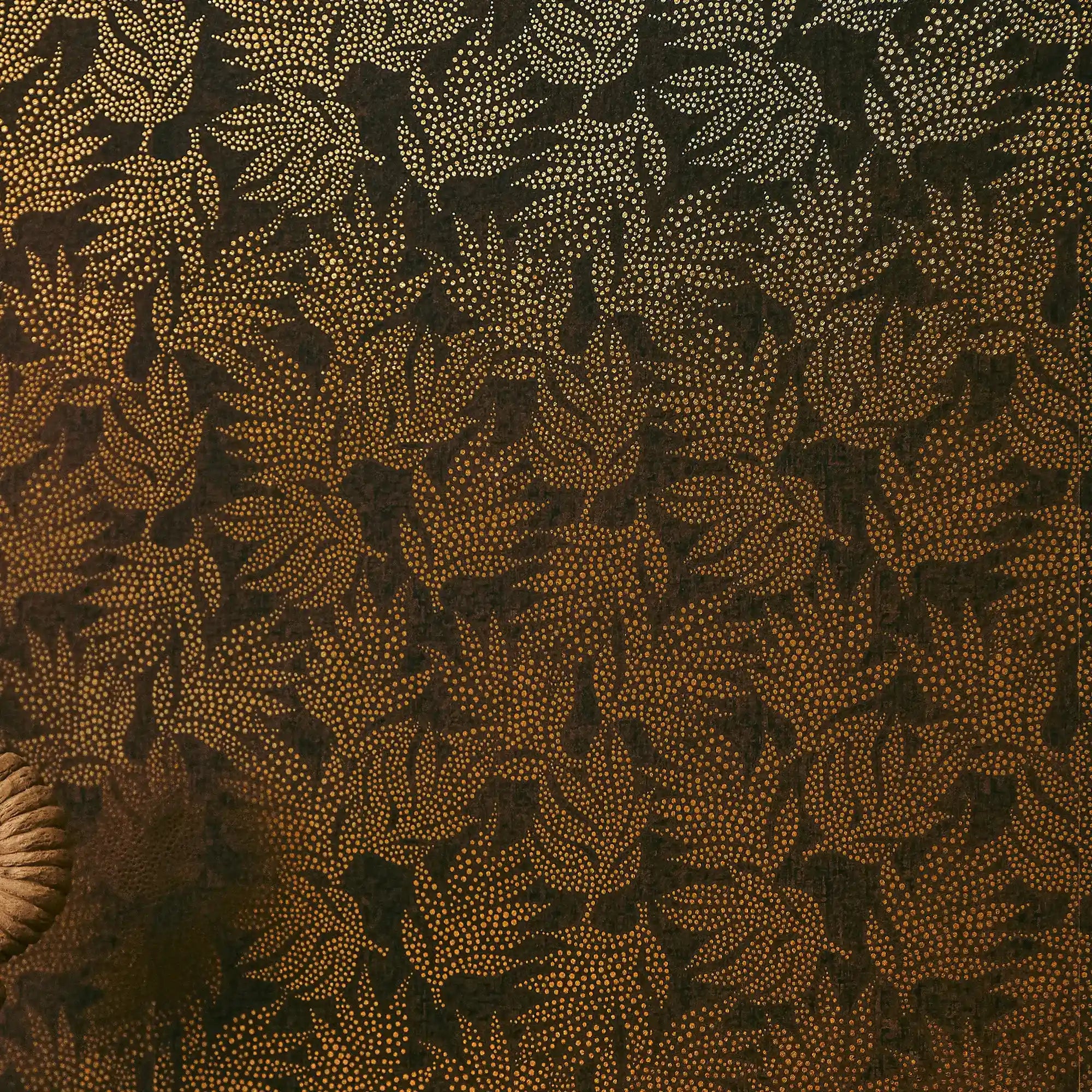 Speckled Leaf Wallpaper in Brown with Gold Foil