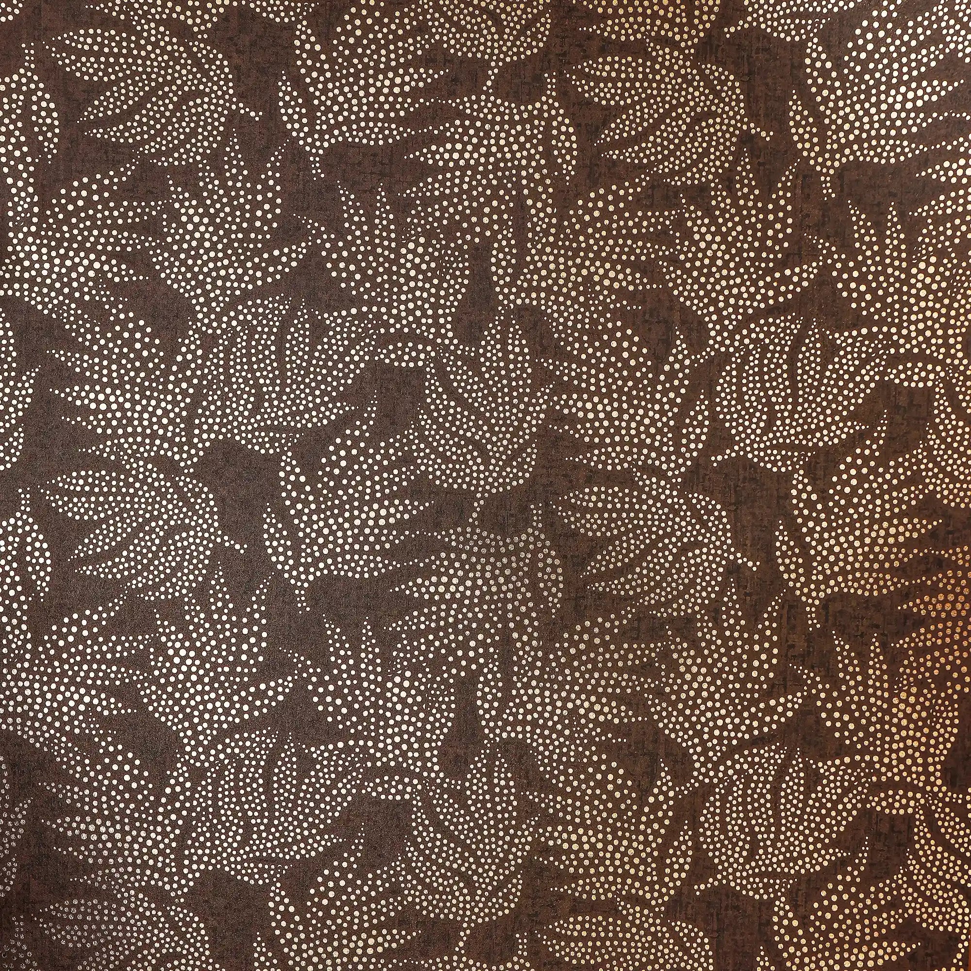 Speckled Leaf Wallpaper in Brown with Gold Foil