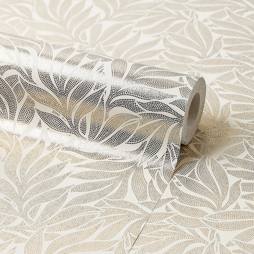 Speckled Leaf Wallpaper in Cream with Gold Foil