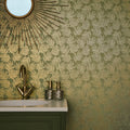 Speckled Leaf Wallpaper in Greens with Gold Foil