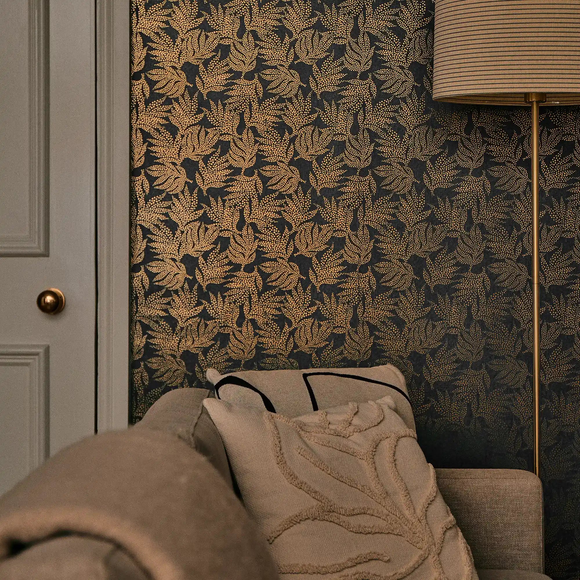 Speckled Leaf Wallpaper in Navy with Gold Foil