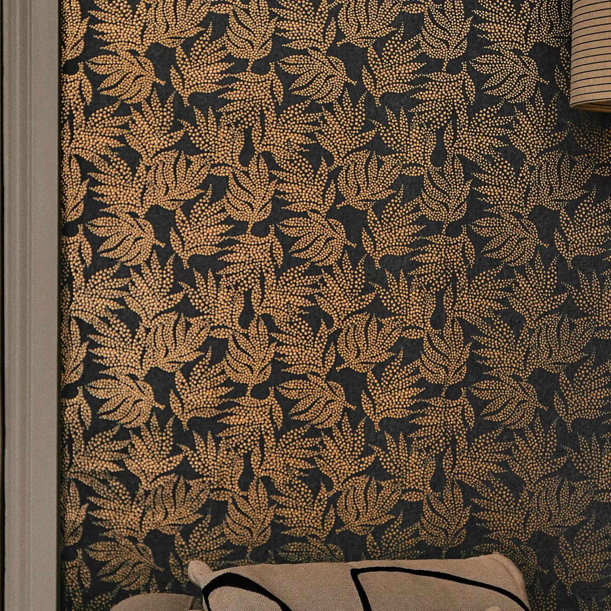 Speckled Leaf Wallpaper in Navy with Gold Foil