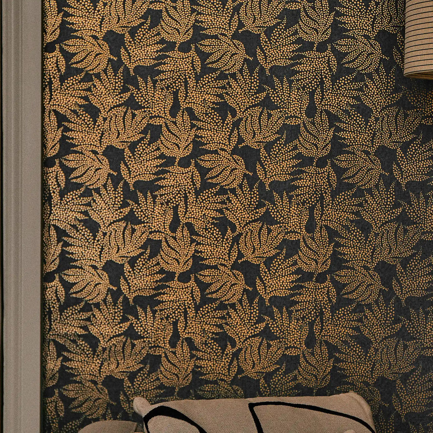 Speckled Leaf Wallpaper in Navy with Gold Foil
