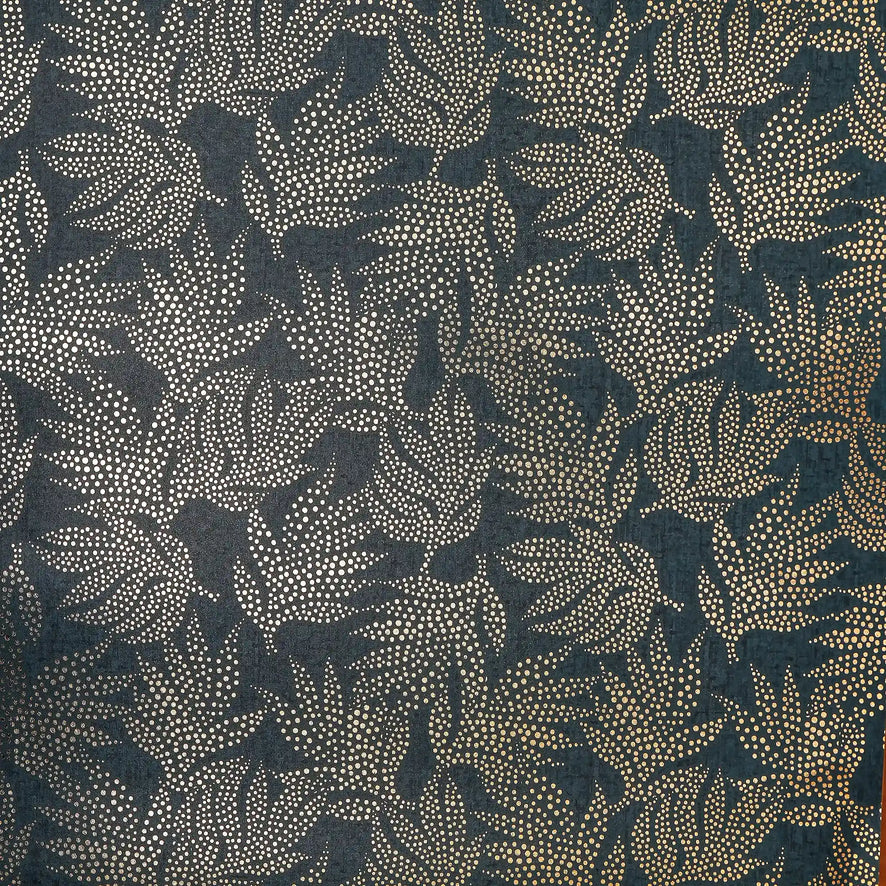 Speckled Leaf Wallpaper in Navy with Gold Foil