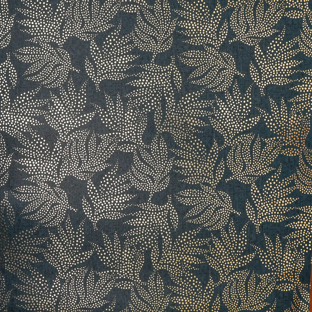 Speckled Leaf Wallpaper in Navy with Gold Foil