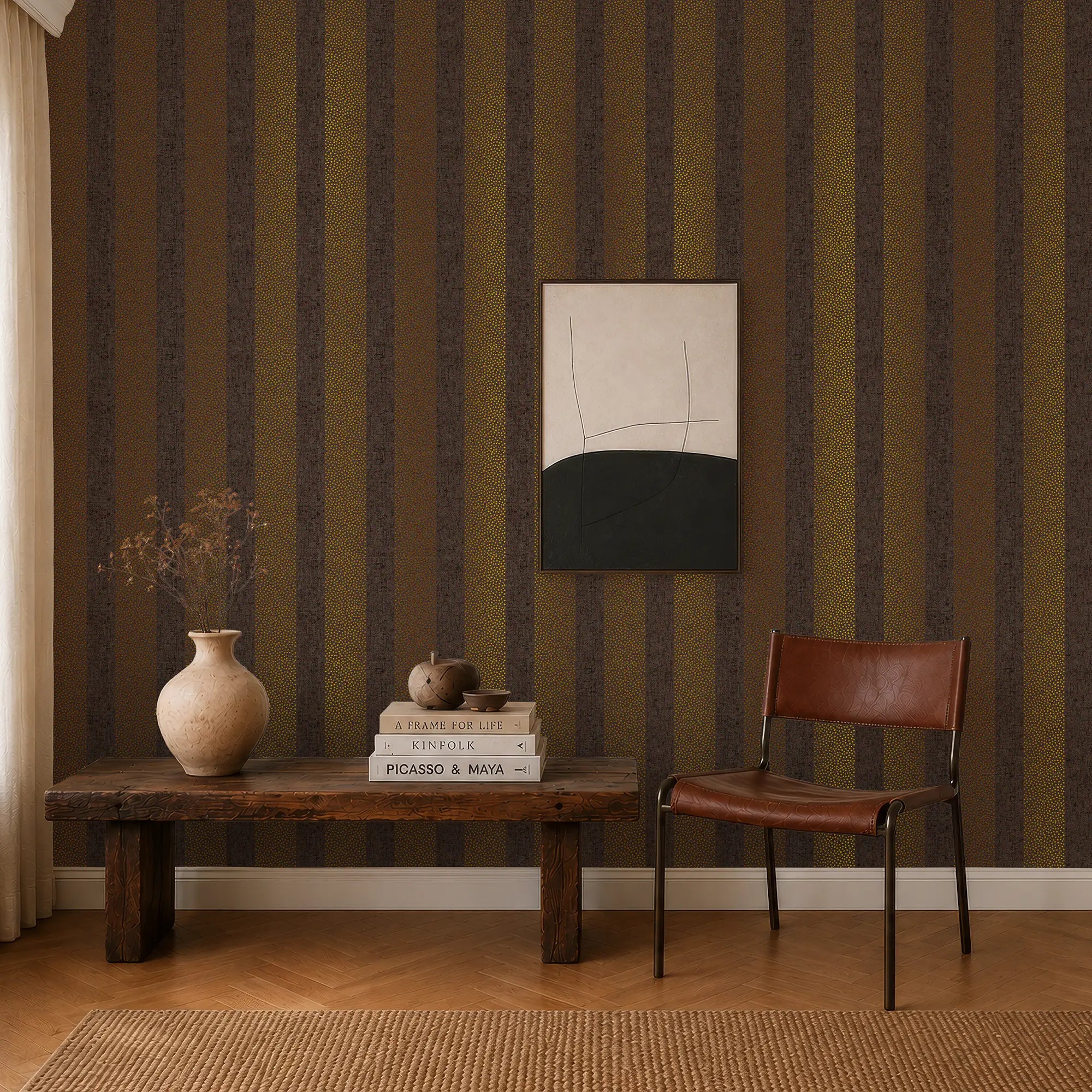 Speckled Stripe Wallpaper in Brown with Gold Foil