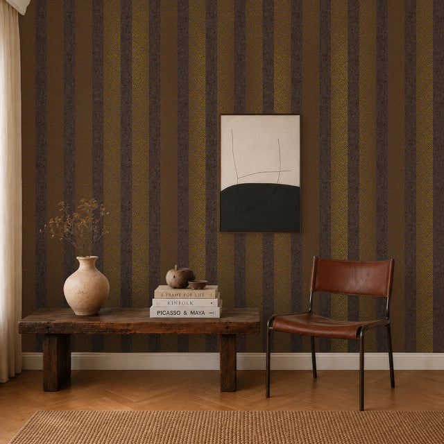 Speckled Stripe Wallpaper in Brown with Gold Foil