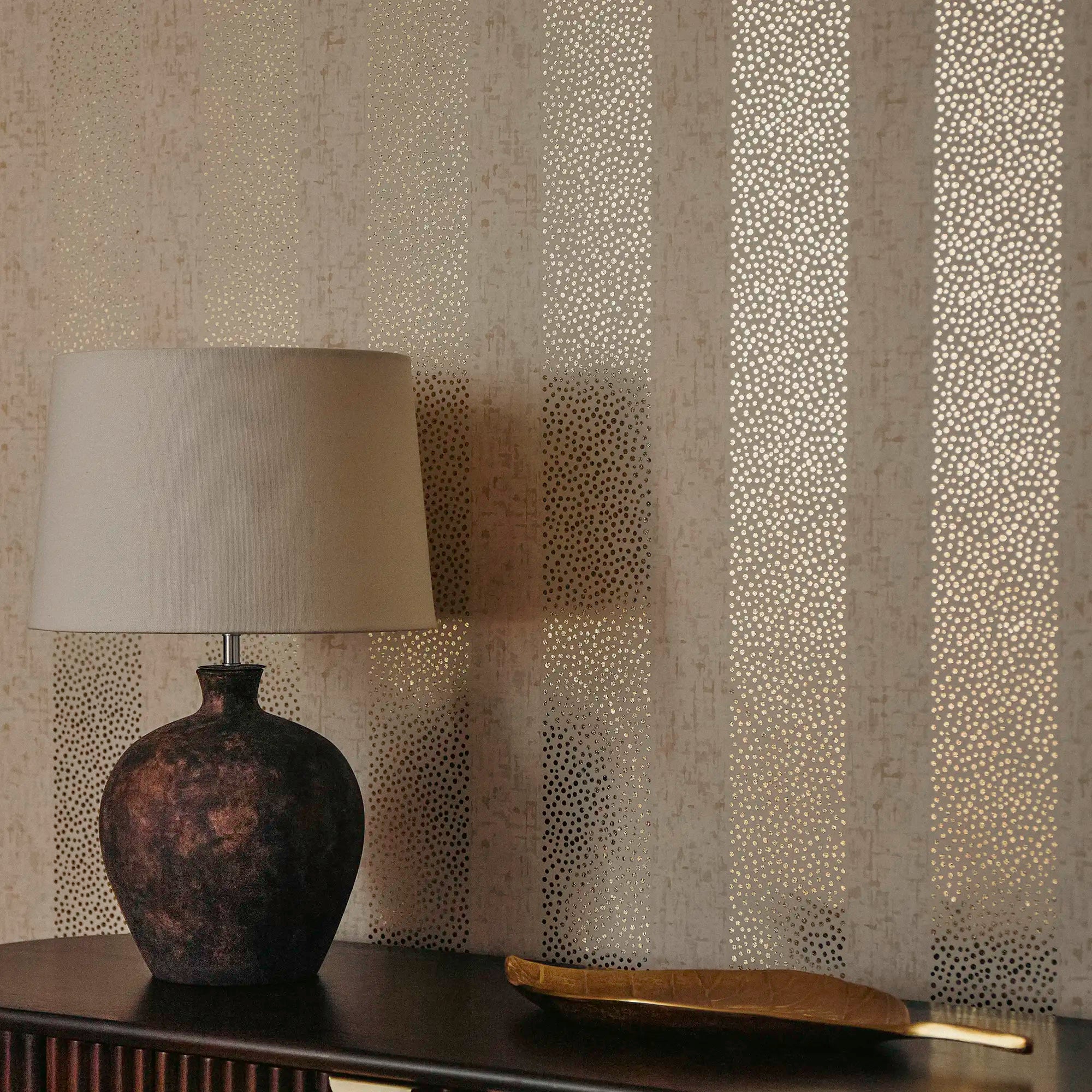 Speckled Stripe Wallpaper in Cream with Gold Foil