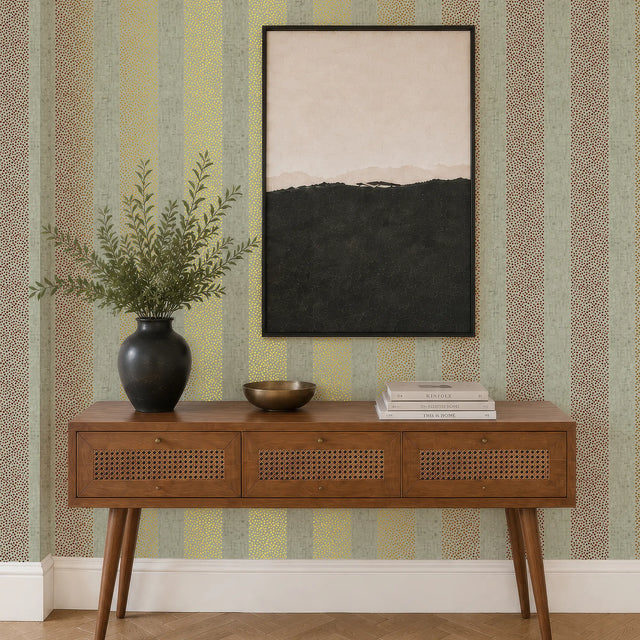 Speckled Stripe Wallpaper in Green with Gold Foil
