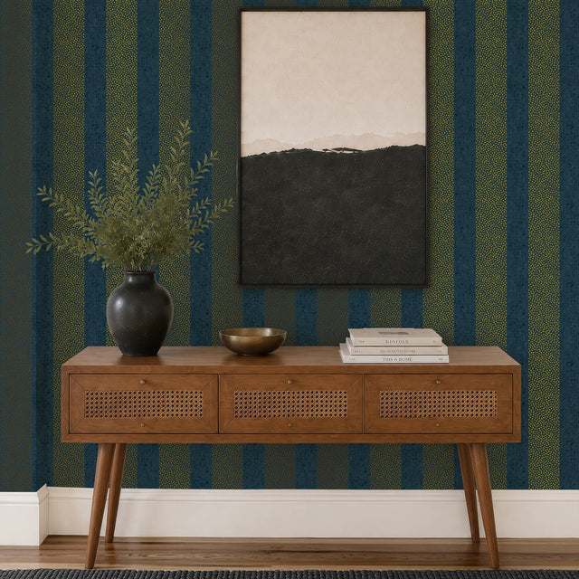 Speckled Stripe Wallpaper in Navy with Gold Foil