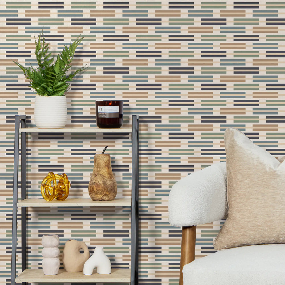 Staggered Stripe Wallpaper in Cool Tones