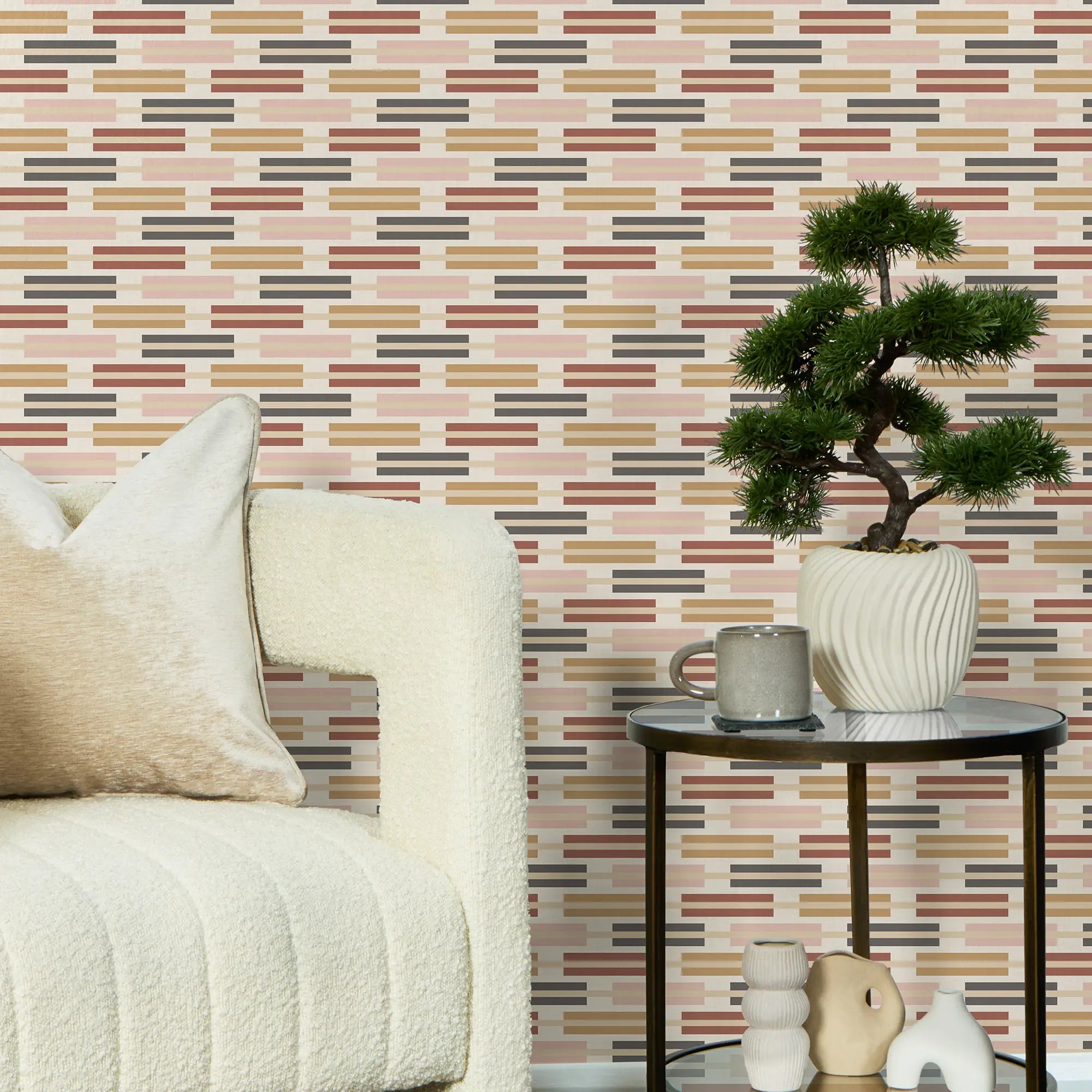 Staggered Stripe Wallpaper in Warm Tones