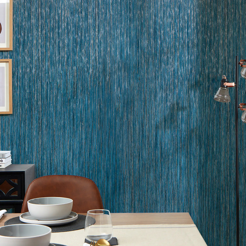 Strata Wallpaper in Blue with Gold Metallic