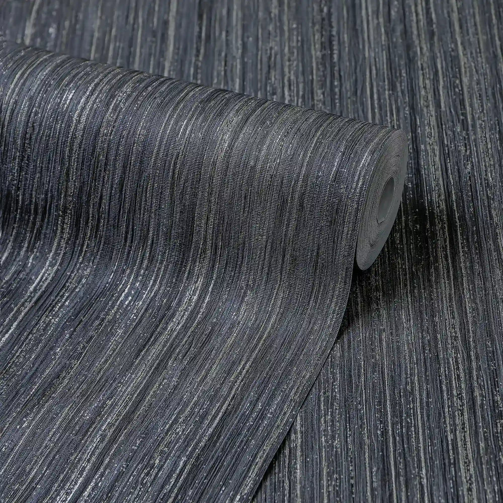 Strata Wallpaper in Charcoal with Silver Metallic