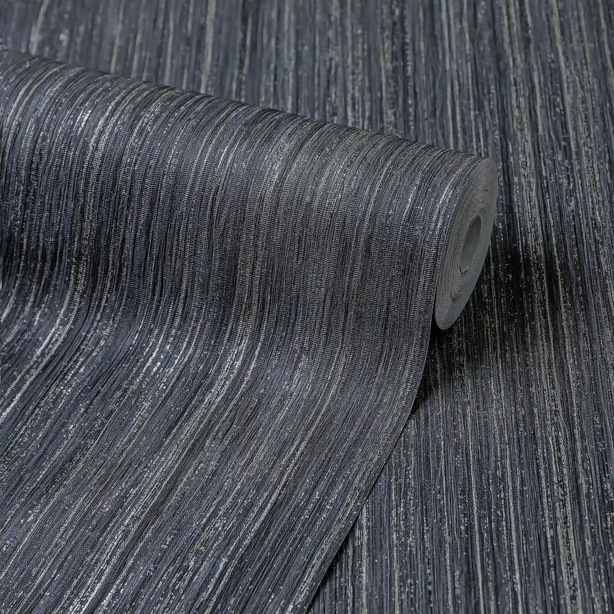 Strata Wallpaper in Charcoal with Silver Metallic