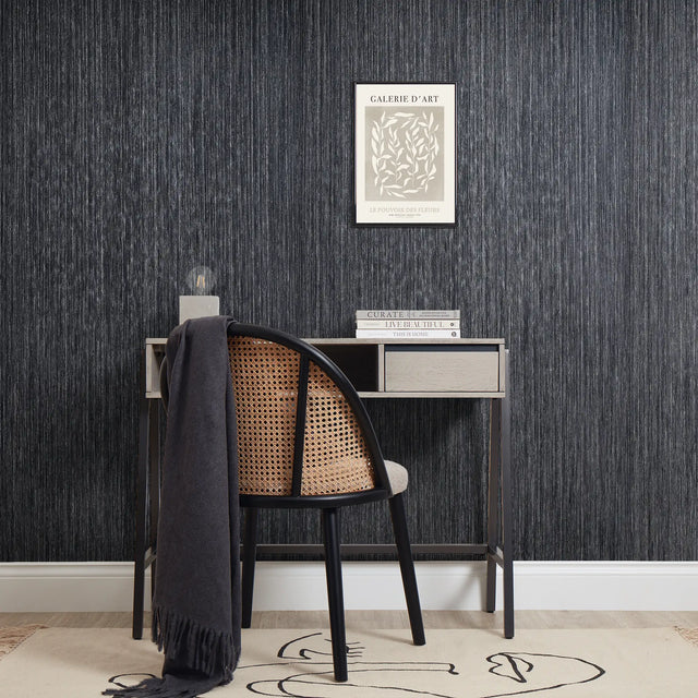 Strata Wallpaper in Charcoal with Silver Metallic