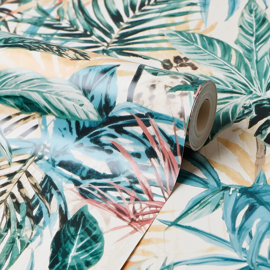 Technicolour Tropics Wallpaper in Orange and Green