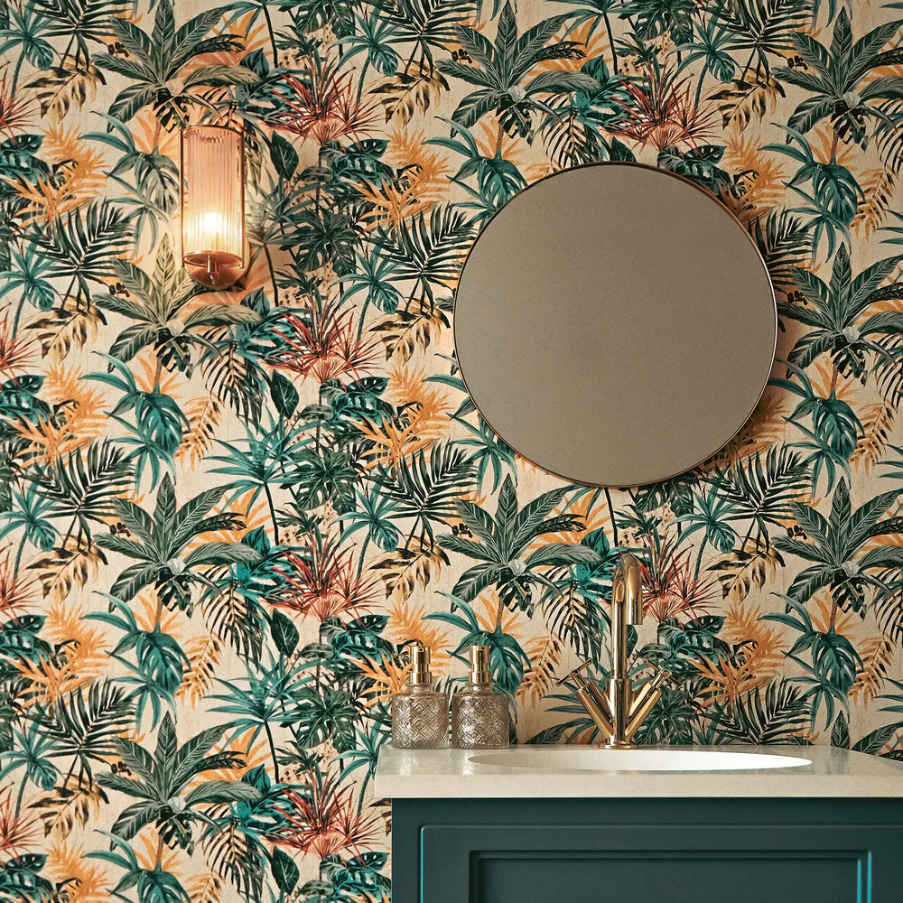 Technicolour Tropics Wallpaper in Orange and Green