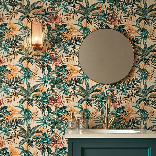 Technicolour Tropics Wallpaper in Orange and Green