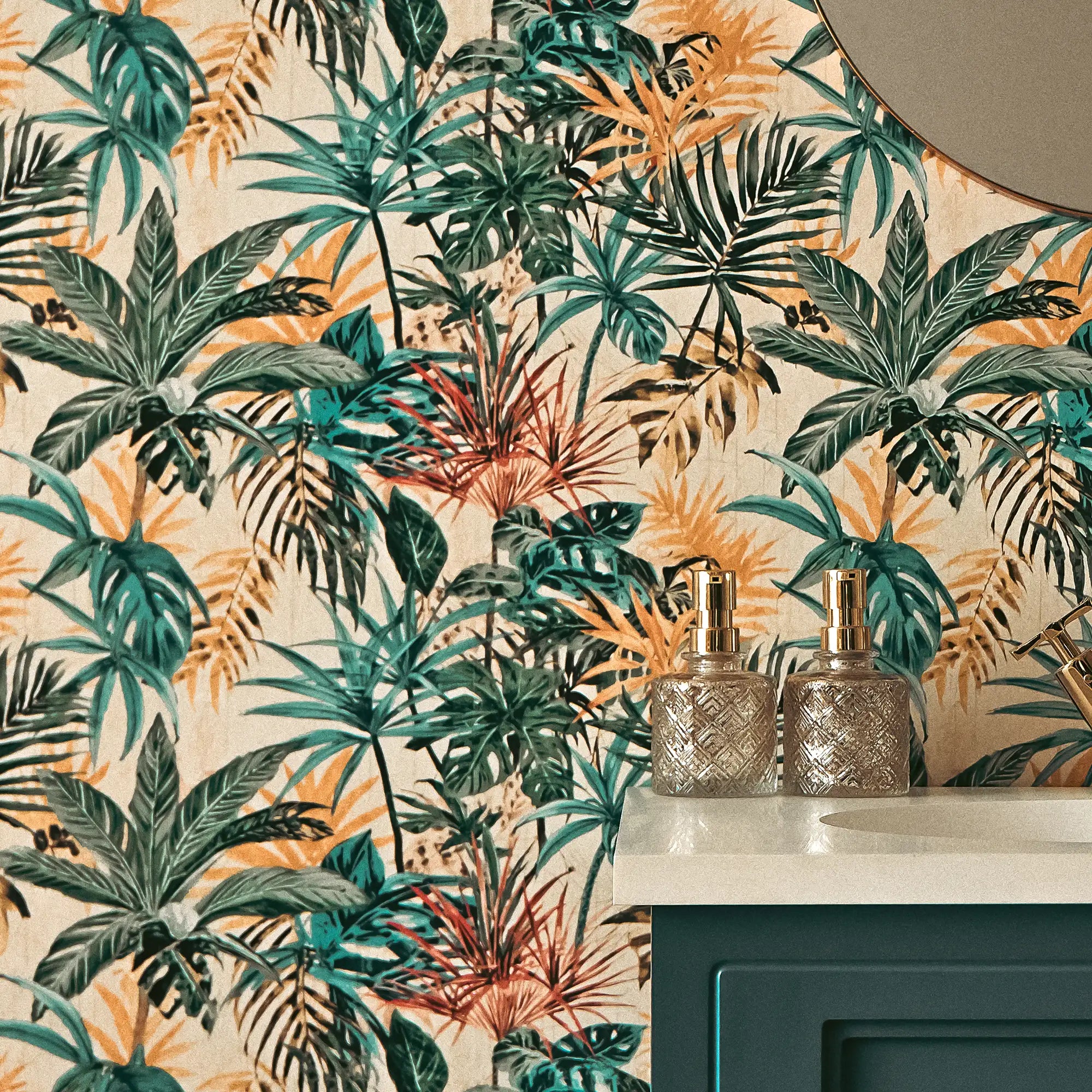 Technicolour Tropics Wallpaper in Orange and Green