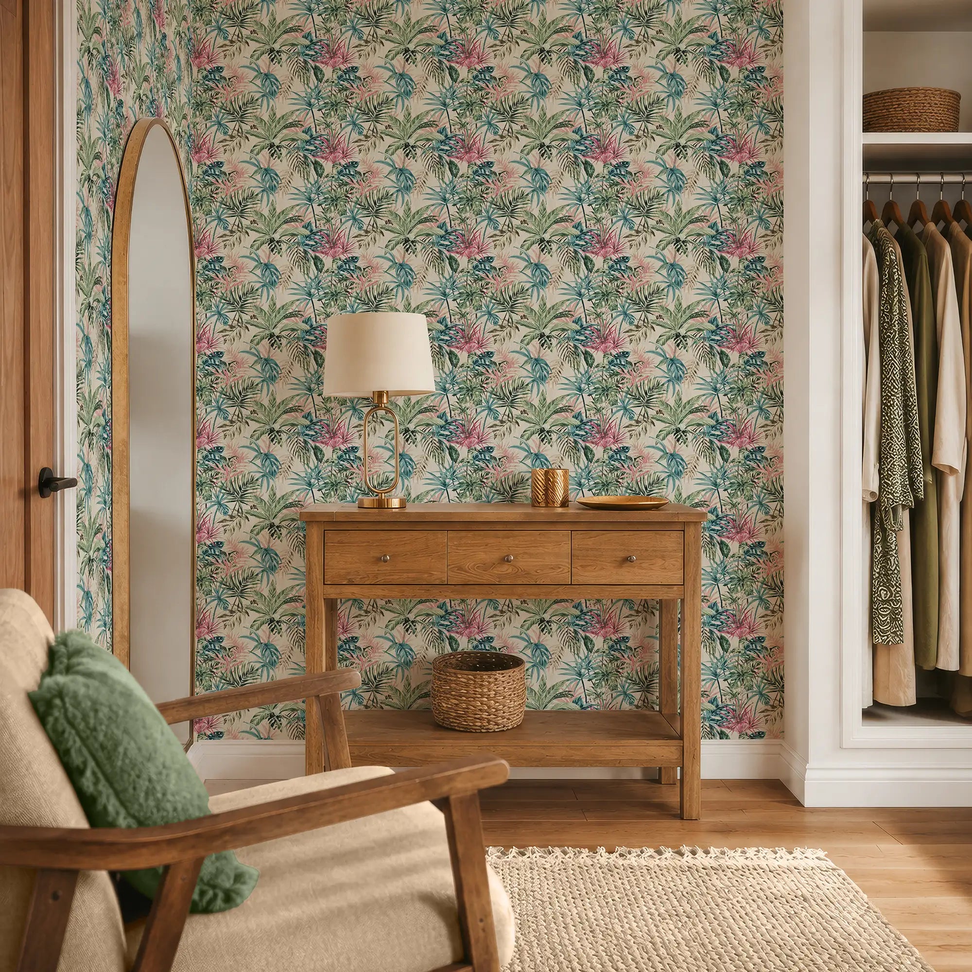 Technicolour Tropics Wallpaper in Pink and Green