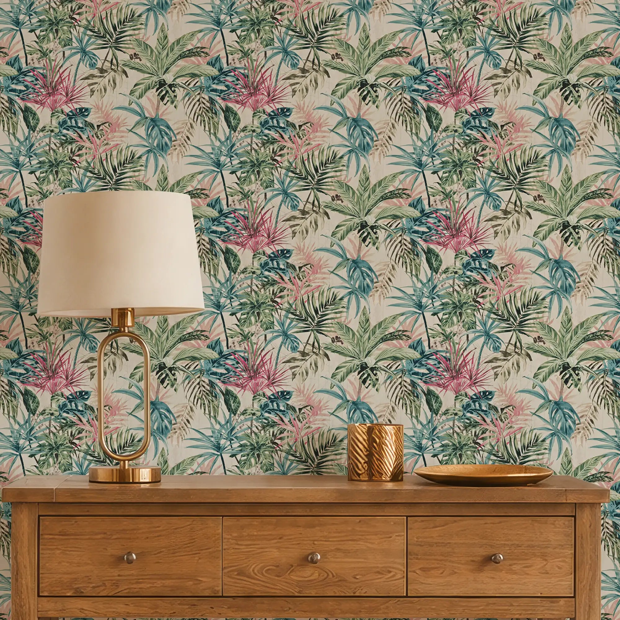 Technicolour Tropics Wallpaper in Pink and Green