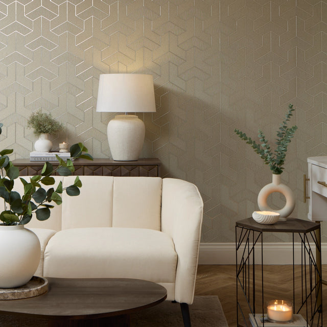 Tessellate Wallpaper in Linen with Metallic Silver