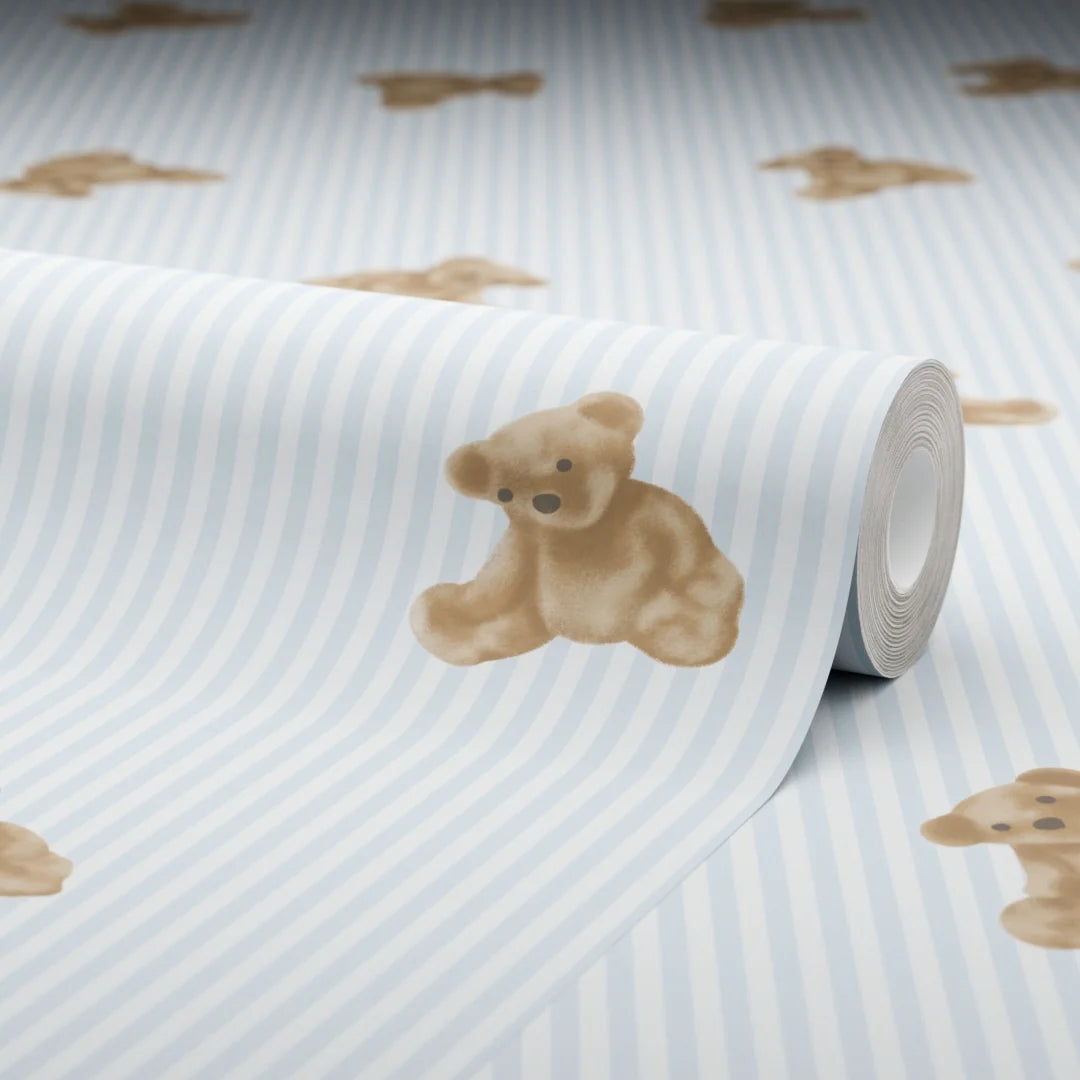 The Bear Wallpaper in Soft Blue
