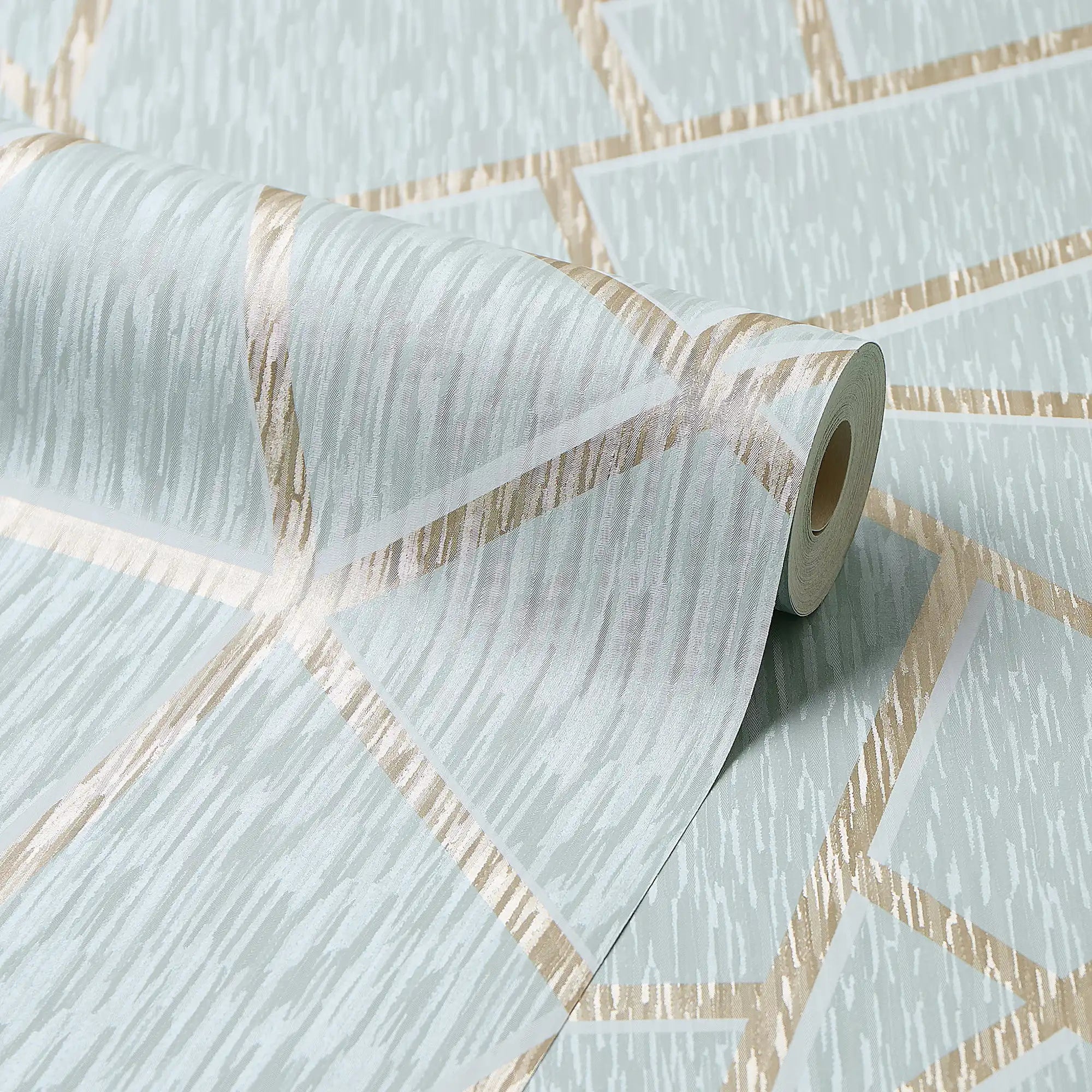 Theia Geo Wallpaper in Duck Egg with Gold Metallic