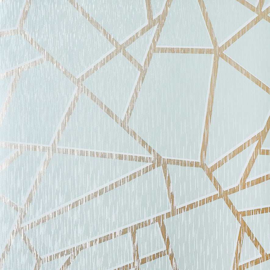 Theia Geo Wallpaper in Duck Egg with Gold Metallic