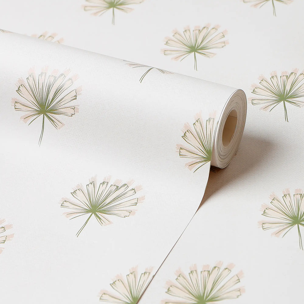 Tiny Tropics Wallpaper in Green on Cream