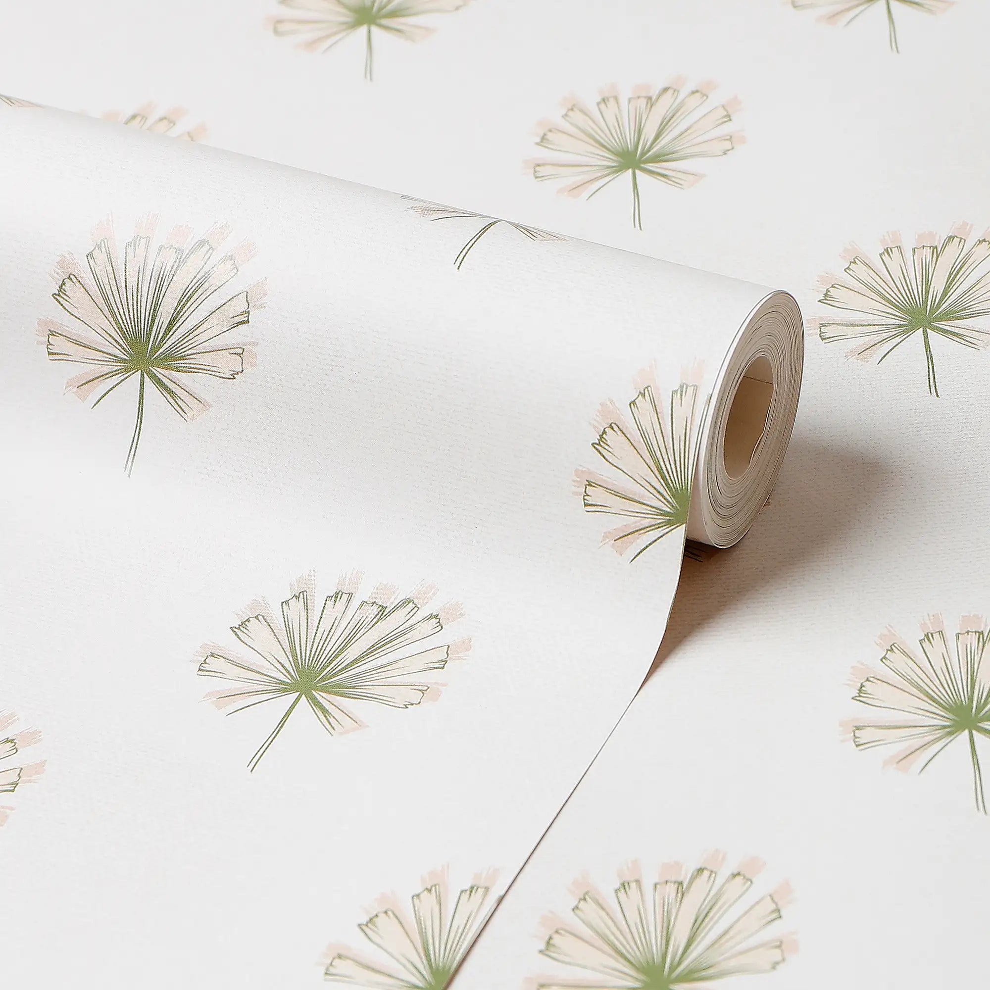Tiny Tropics Wallpaper in Green on Cream