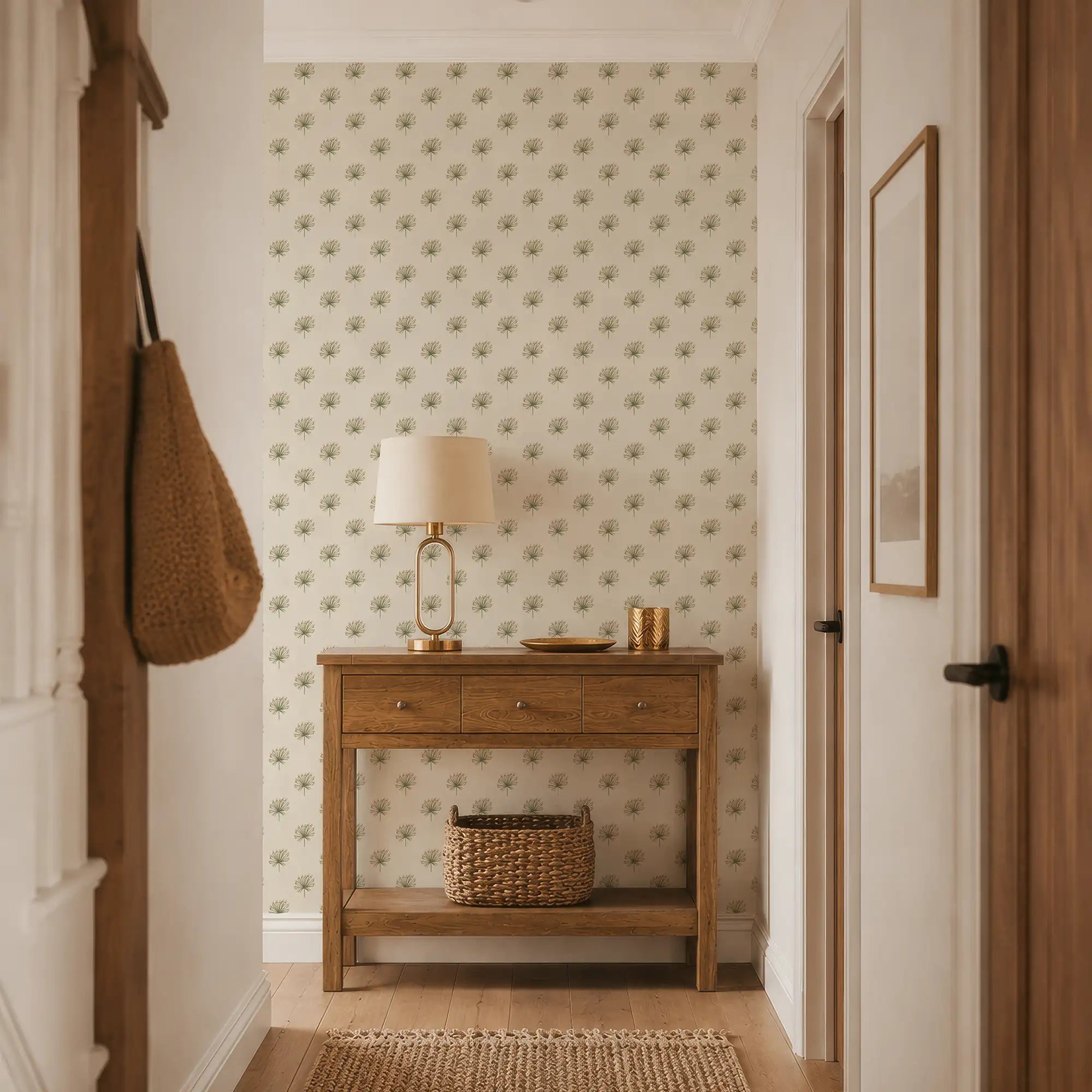 Tiny Tropics Wallpaper in Green on Cream
