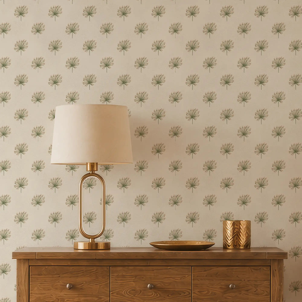 Tiny Tropics Wallpaper in Green on Cream